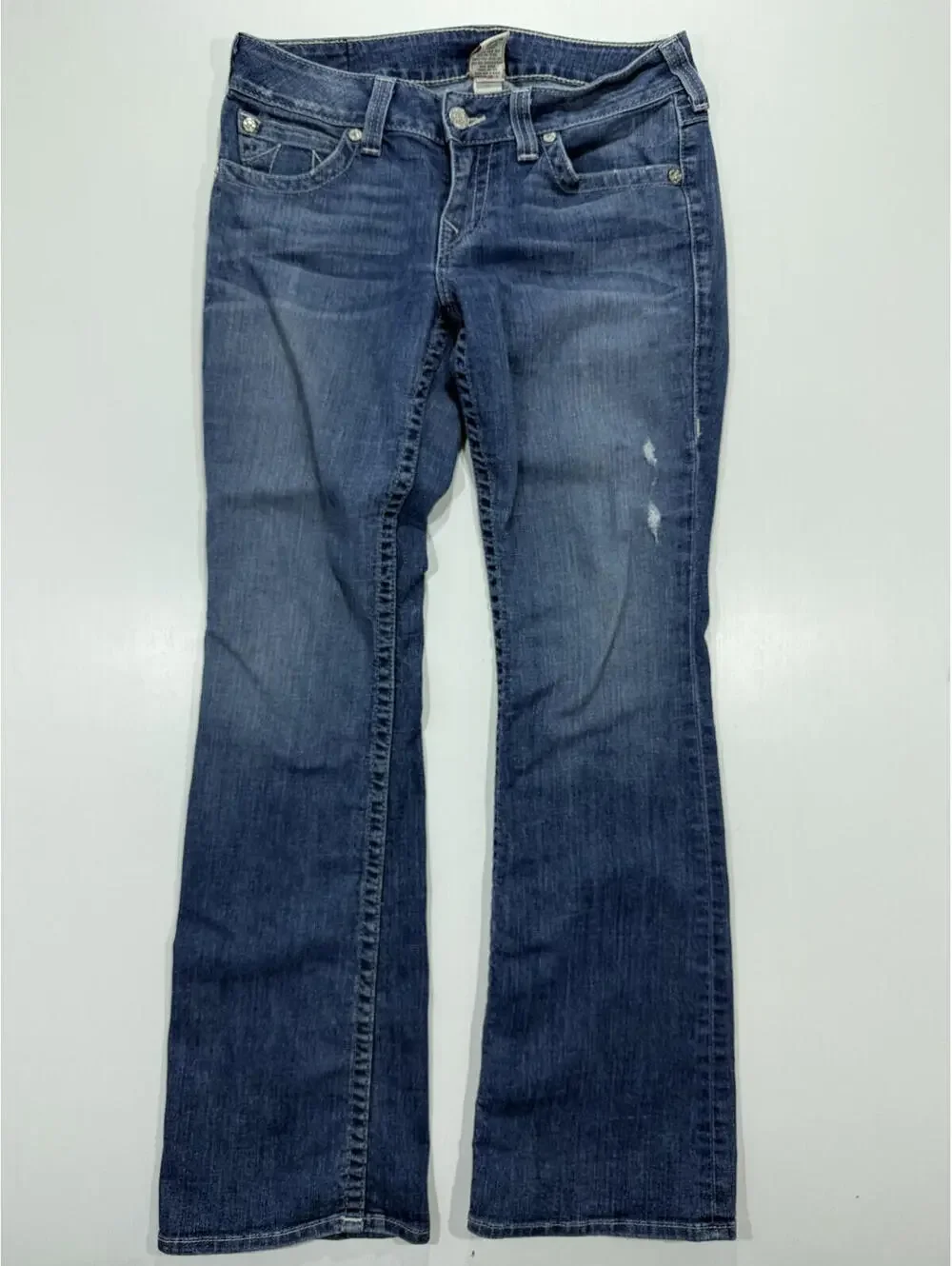True Religion Jeans Mens 31 Boot Cut World Tour Blue Stretch Denim Made USA